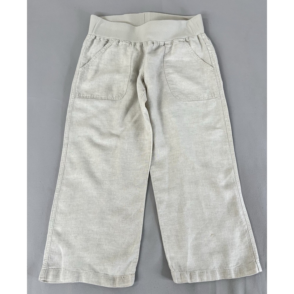 Allen Allen 100% Linen Crop Pants Small Pull On Wide Leg Beige